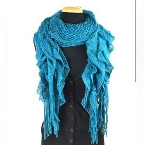 Curly Chunky Teal Blue Scarf
